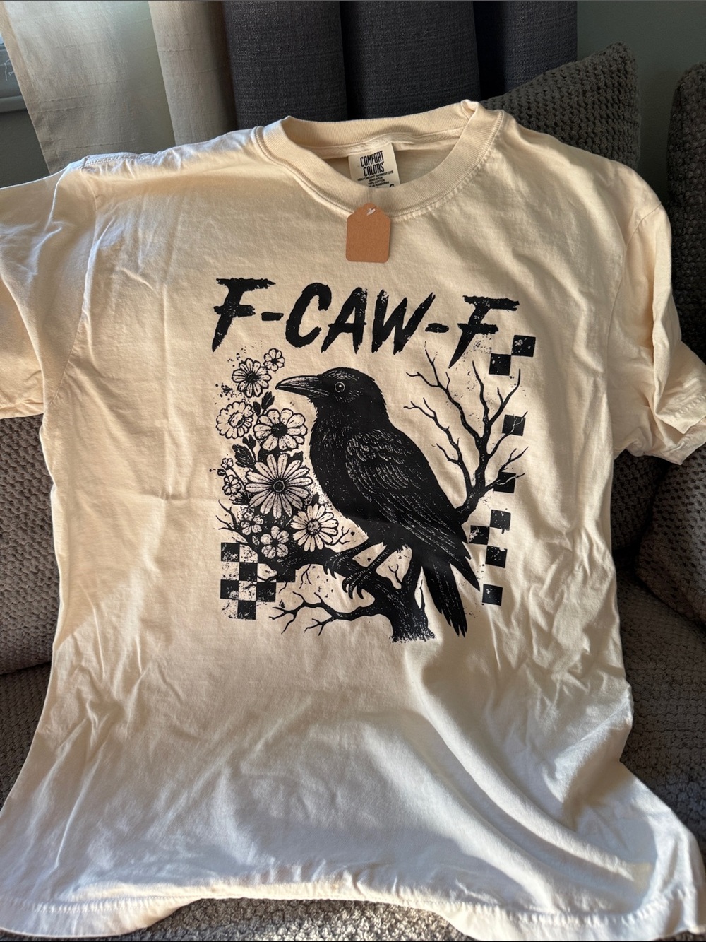 F-CAW-F Graphic Raven Tee in Cream and Black